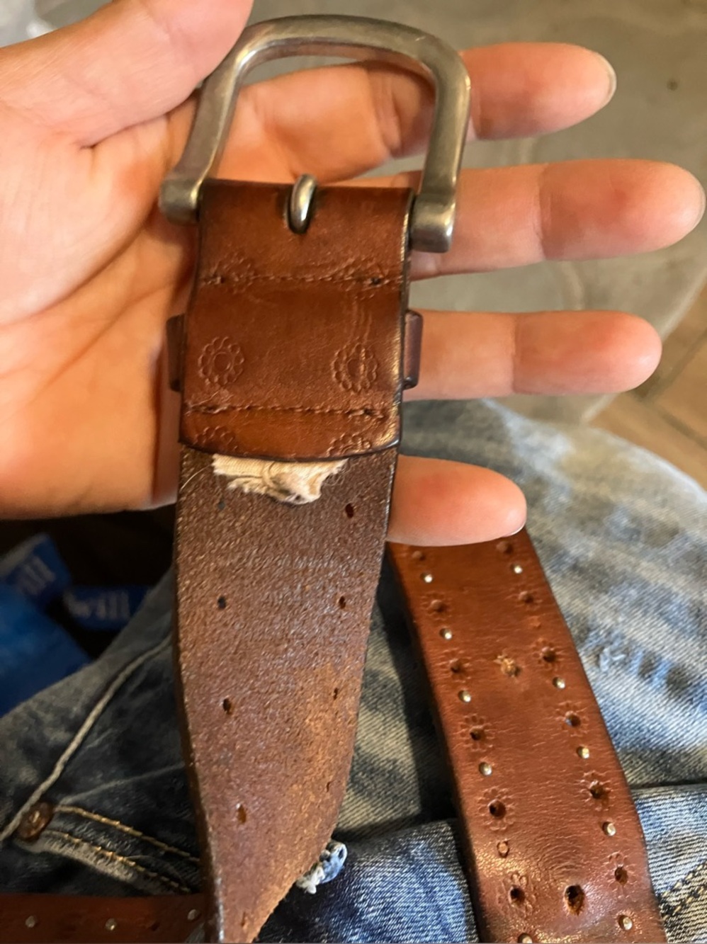 Buckle Black Light Blue Skinny Jeans with Brown Leather Belt - Picture 14 of 16